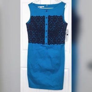 Blue And Black Dress With Buttons And Lace